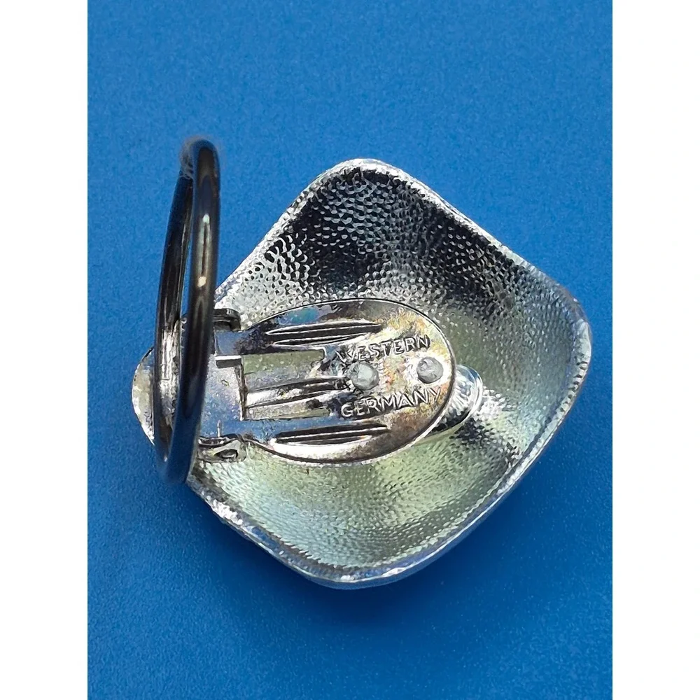 Vintage Western Germany Scarf Clip Silver Tone Brushed Textured Square Domed